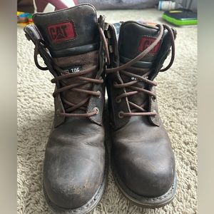 CAT (Caterpillar) size 9, brown steel-toe work boots
